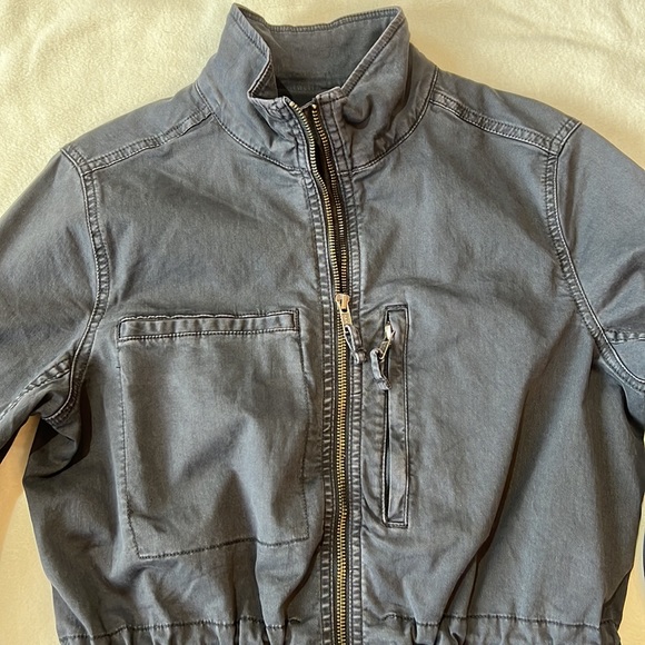 Daily Ritual Dark Navy Gray Denim Moto Jacket with Drawstring Waist size 2 - Picture 4 of 13